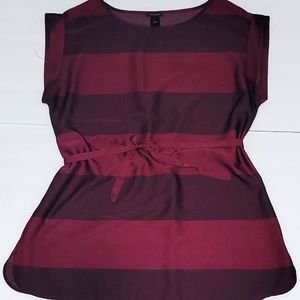Ann Taylor Burgundy Striped Tie Waist Top